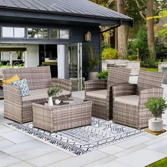 Patio Furniture Set With Cushions Chairs Sofa And Tea Table