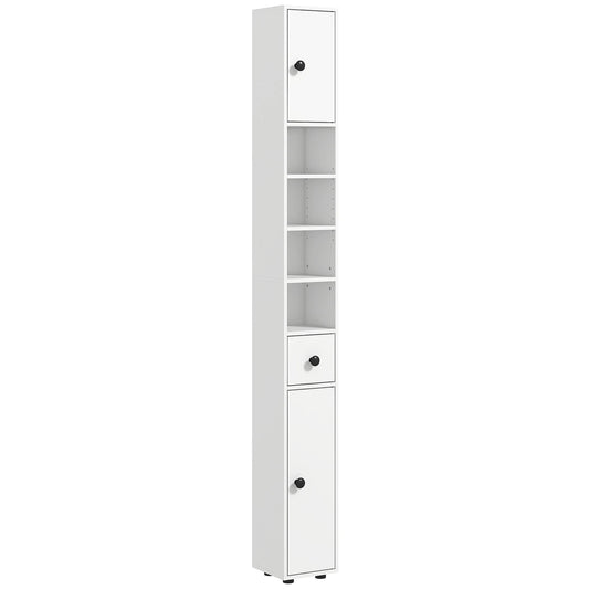 Kleankin 71 Inch White Bathroom Storage Cabinet With Open Shelves Two Doors And Adjustable Shelves