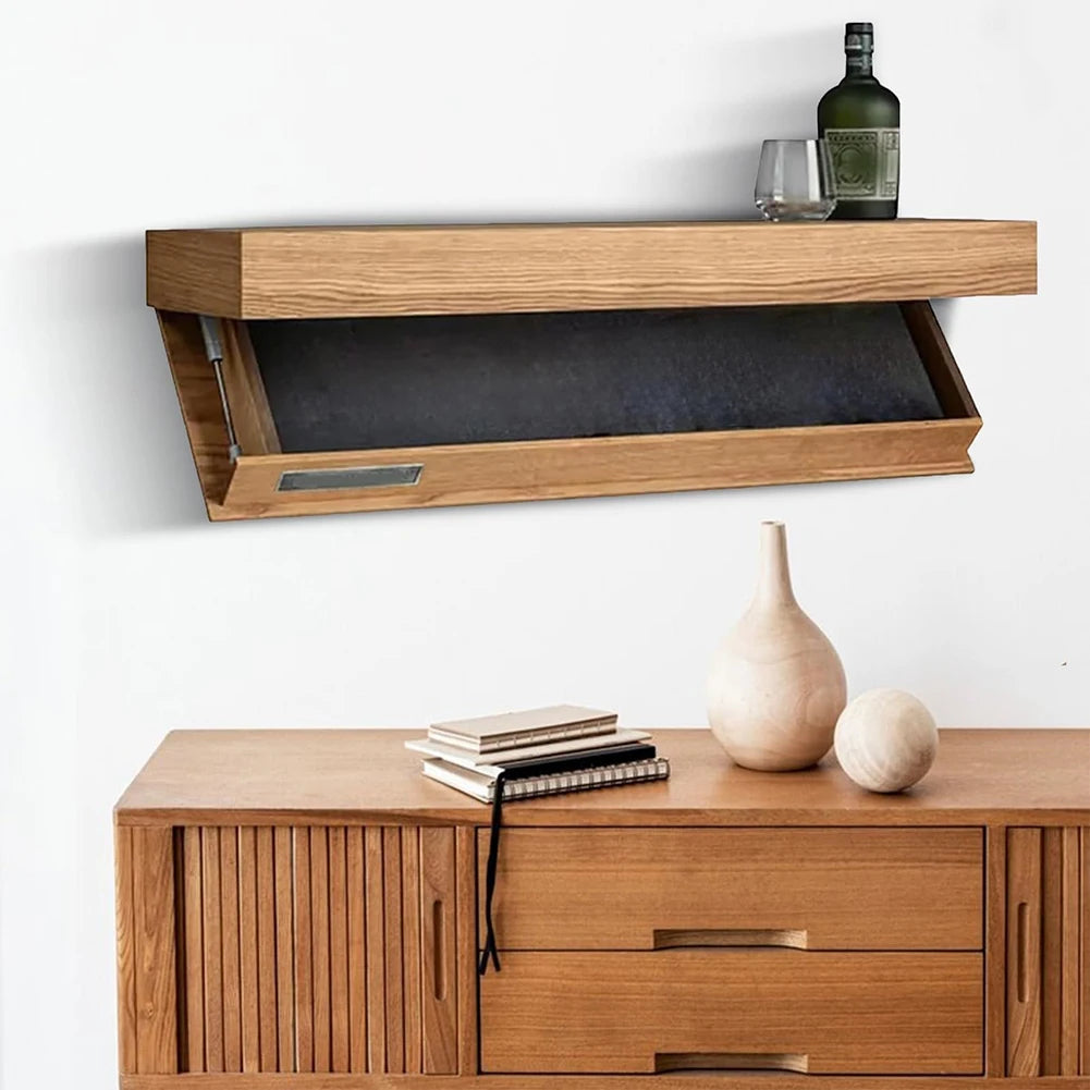 Wooden Concealed Floating Shelf With Secret Compartment Storage Rack