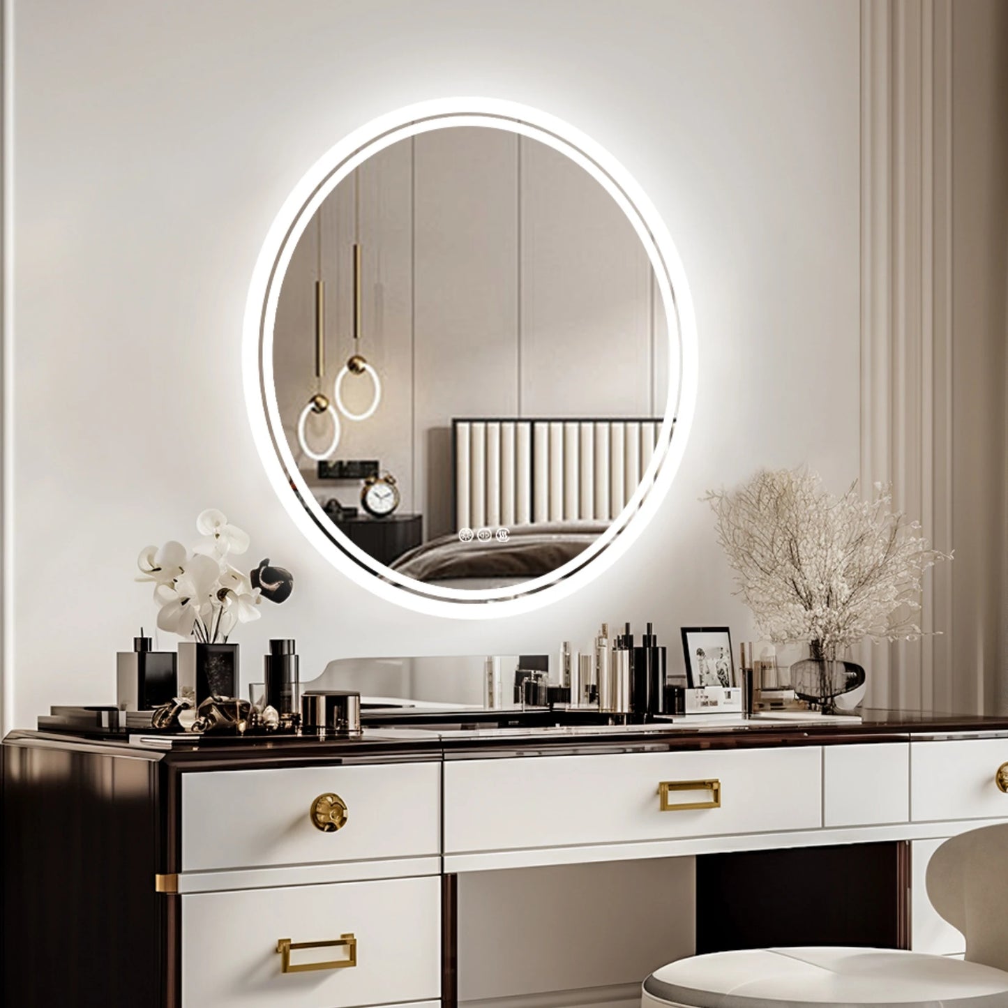 Borwart LED Round Bathroom Mirror Dimmable Backlit Anti-fog