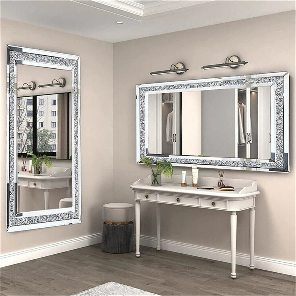 Diamond Decorative Frameless Wall Mirror Modern Elegant Crushed Crystal