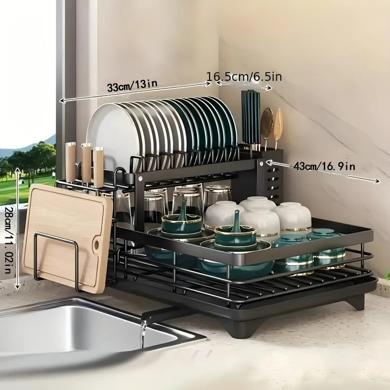 Double Tier Extendable Dish Drainer For Kitchen Countertop