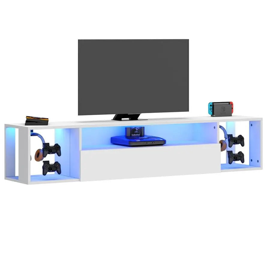 Floating TV Stand with LED Lights and Hidden Storage