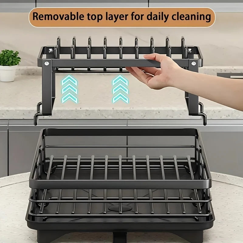 Double Tier Extendable Dish Drainer For Kitchen Countertop