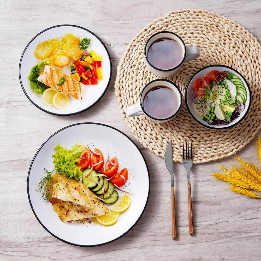 Stoneware Dinnerware Set For Four 16 Pieces Speckled Ceramic With Matte White Finish