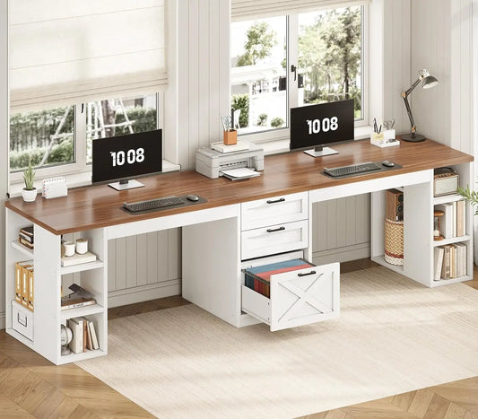 Desk Design Farmhouse Double L Shaped Computer Desk With Storage