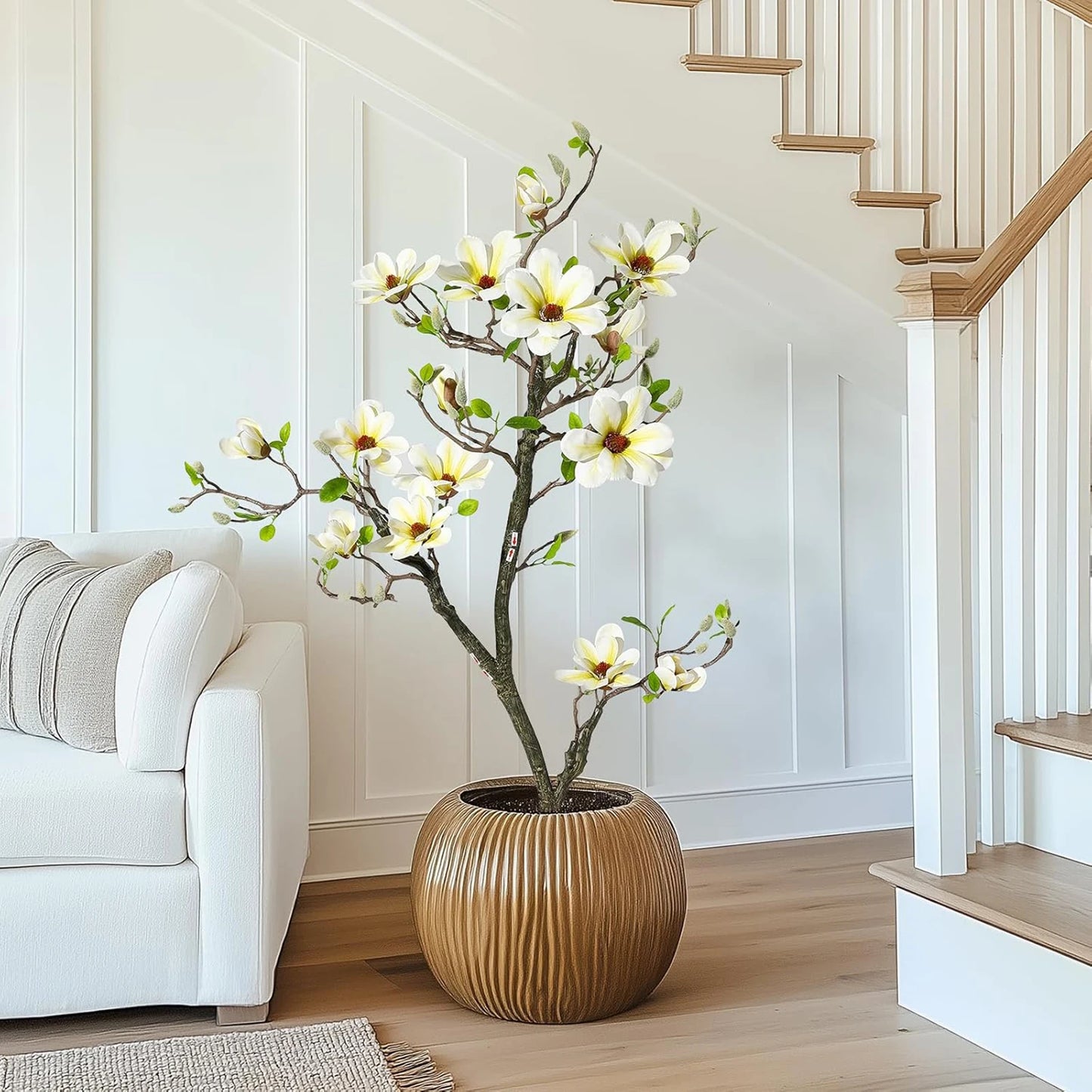 Artificial Magnolia Plant With LED Light For Indoor Outdoor Decor