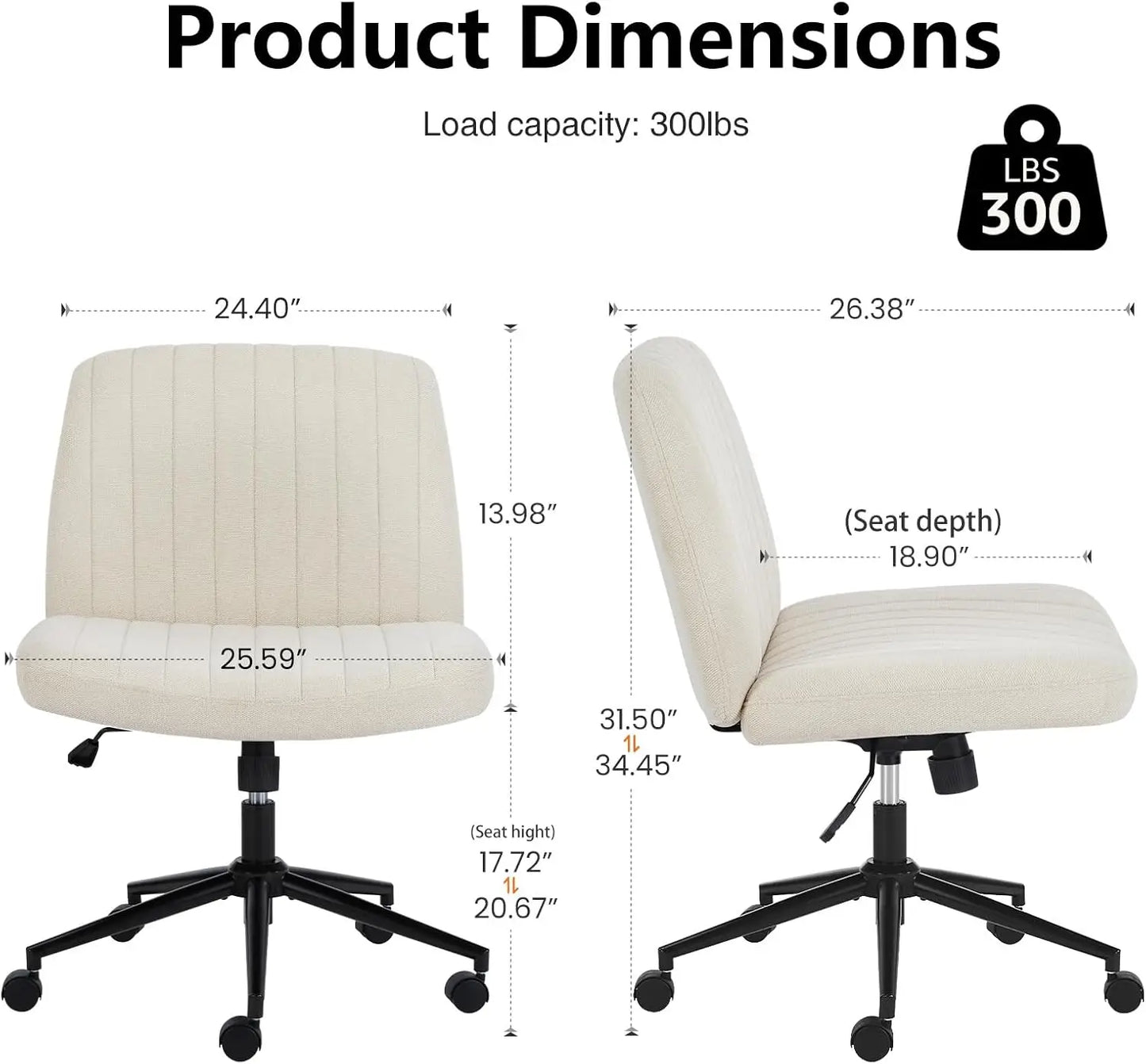 Adjustable Swivel Desk Chair With Wheels And Wide Seat