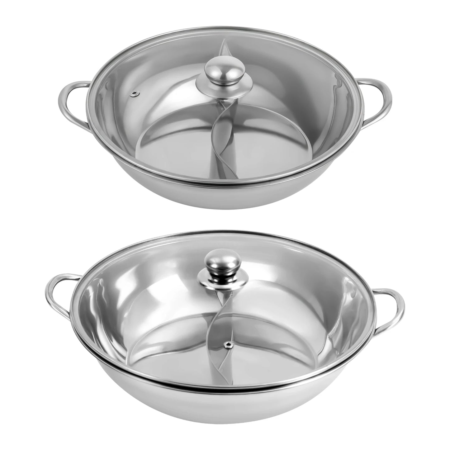 Stainless Steel Hot Pot Set With Divider And Glass Lid