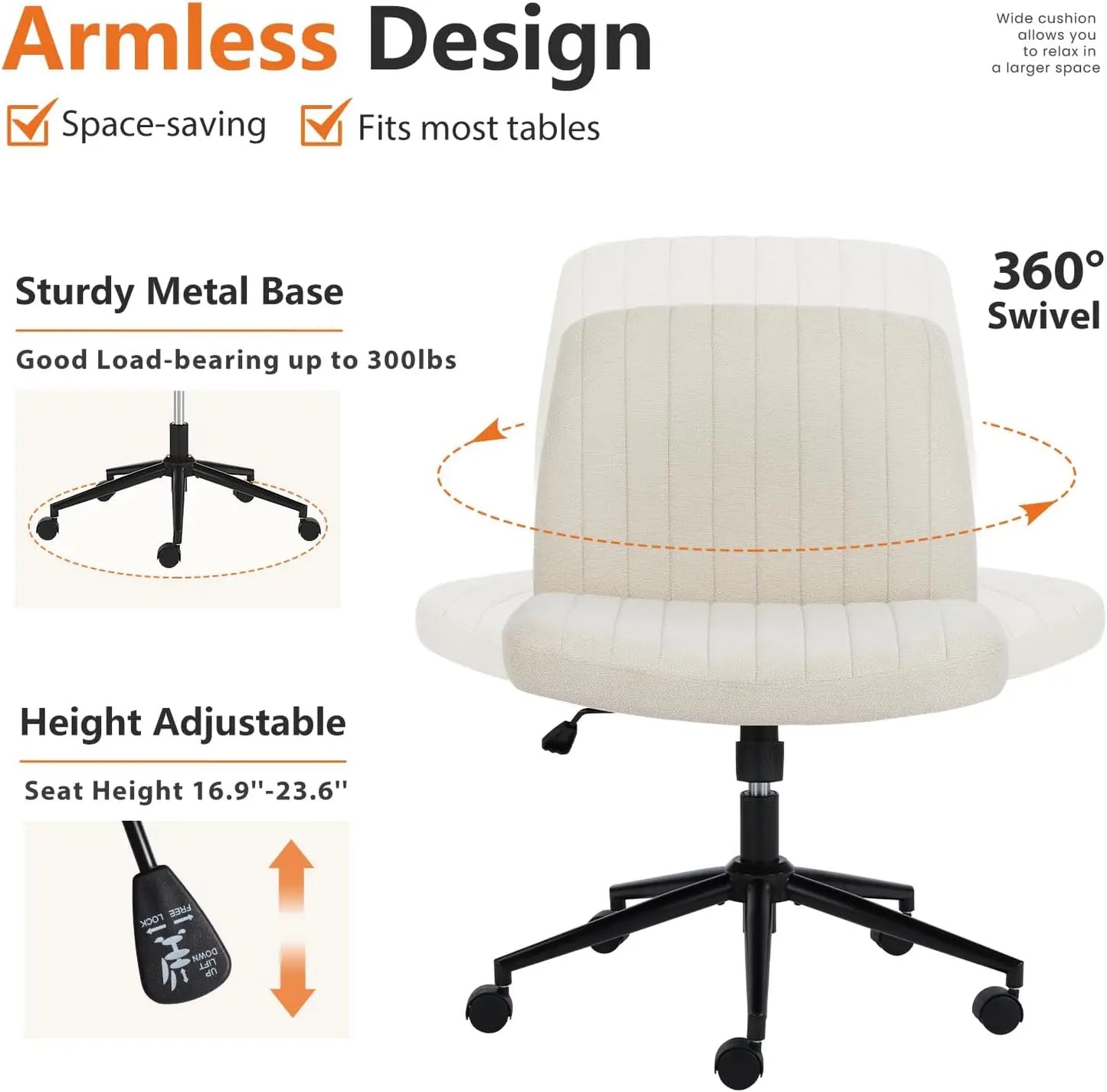 Adjustable Swivel Desk Chair With Wheels And Wide Seat