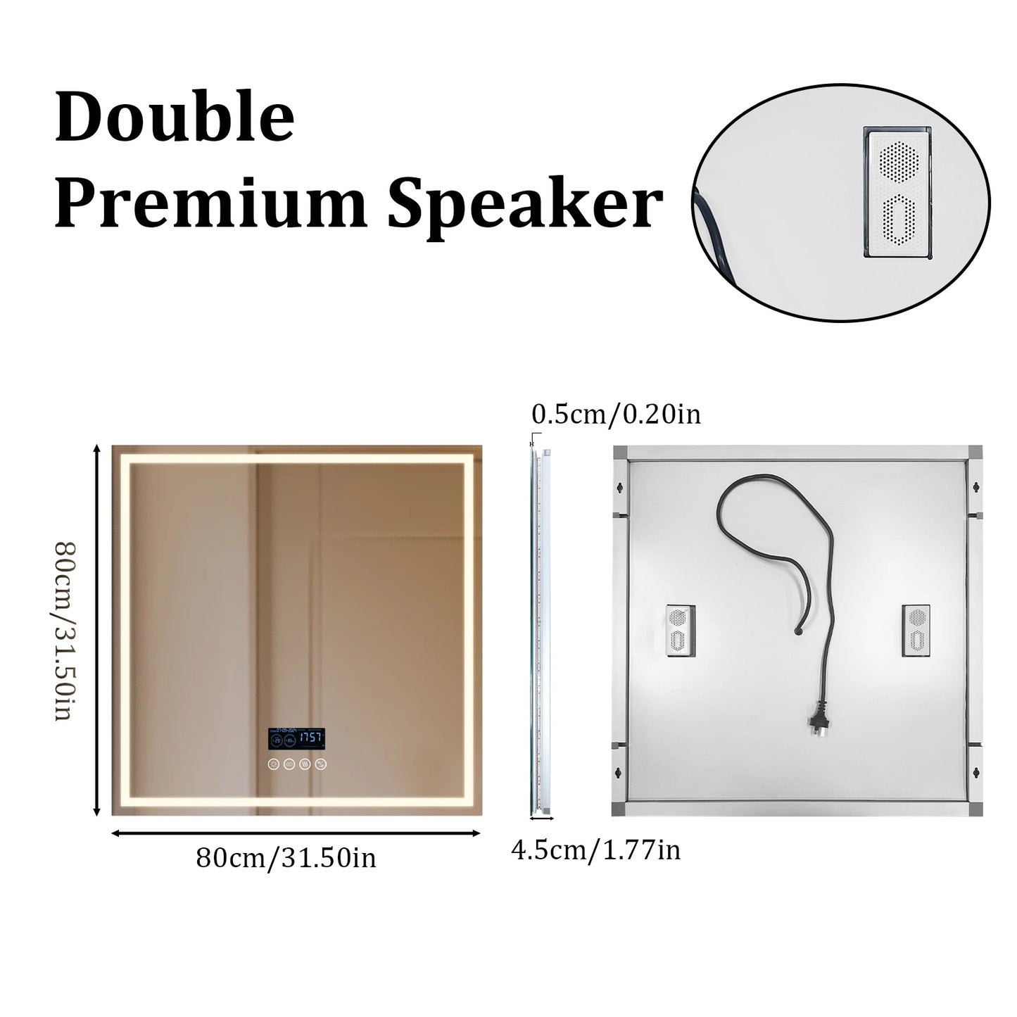 BORWART LED Bathroom Mirror Bluetooth Time Temperature Display Anti Fog