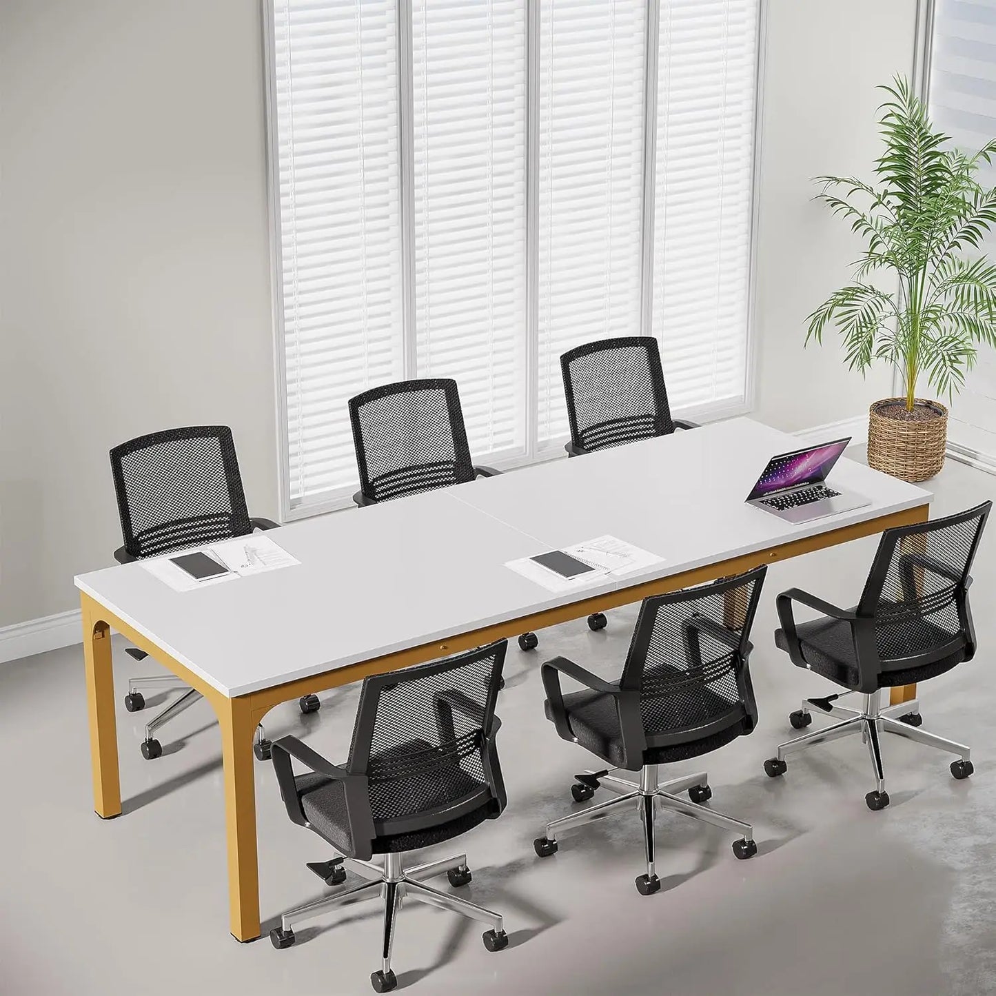 Large Conference Room Table With Metal Frame For Meetings