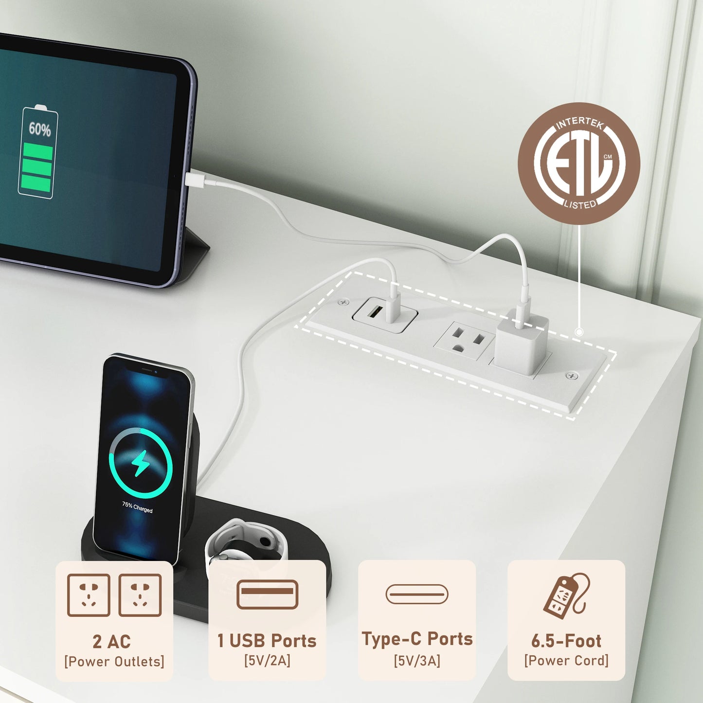 63 Inch Wide Modern 12 Drawer Dresser With Built In Power Outlets And LED Lighting For Bedroom And Living Room