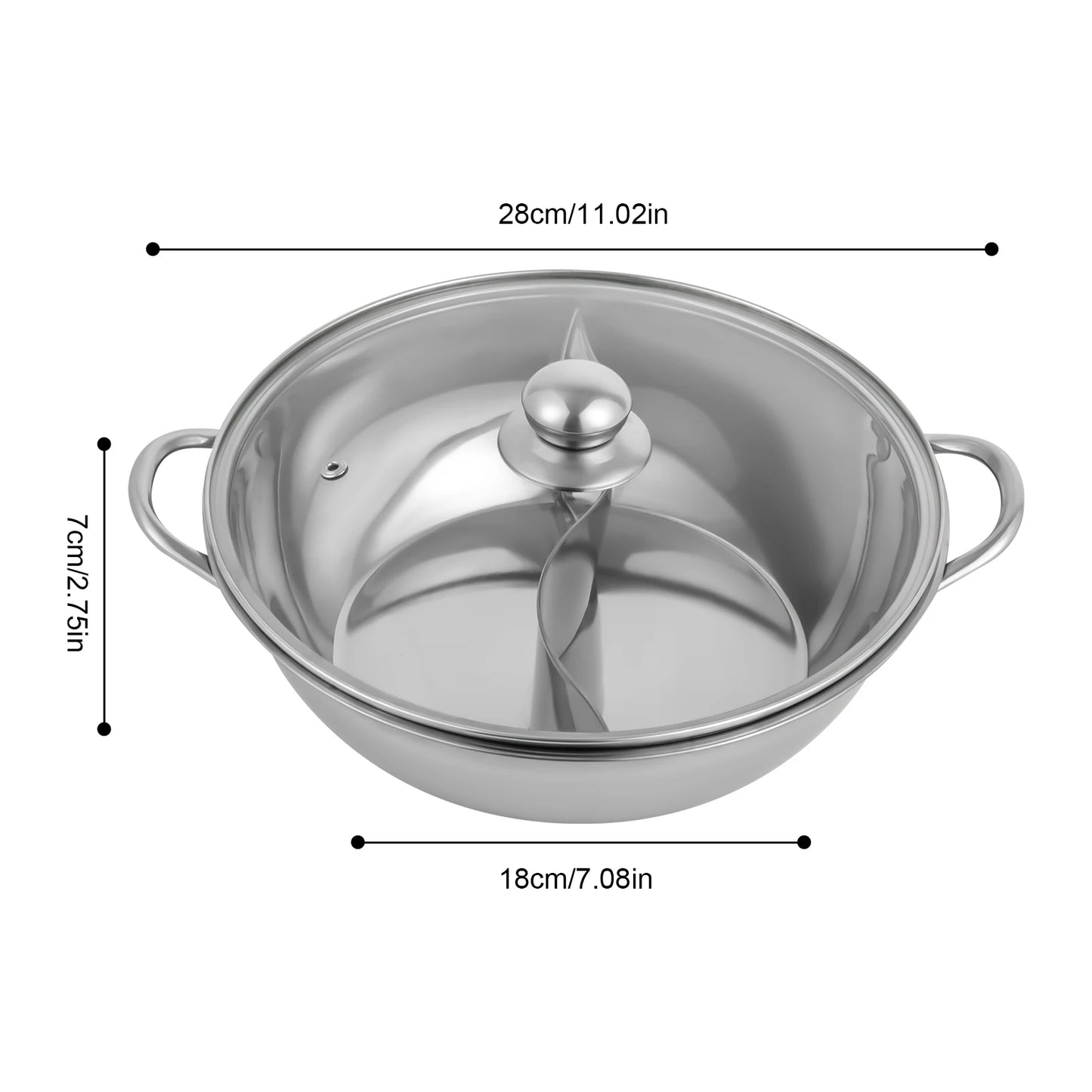 Stainless Steel Hot Pot Set With Divider And Glass Lid