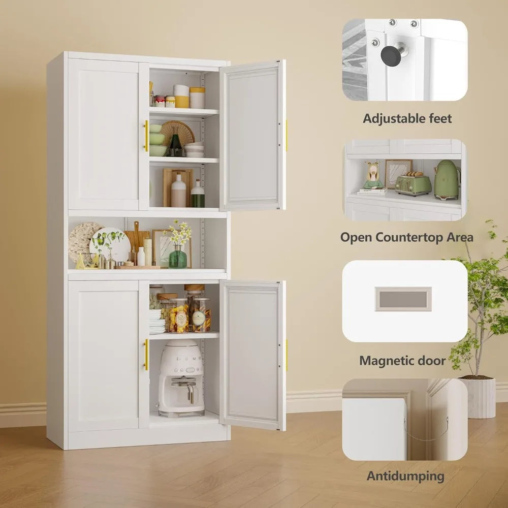 RBXC Metal Pantry Cabinet With 4 Doors And Adjustable Shelves Heavy Duty Steel Powder Coated For Humid Spaces