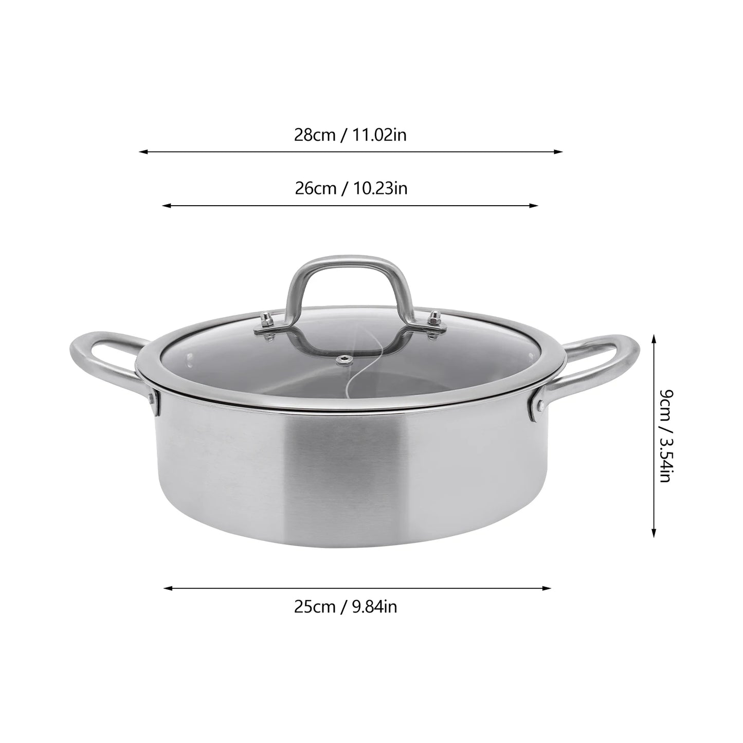 Stainless Steel Hot Pot Set With Divider And Glass Lid