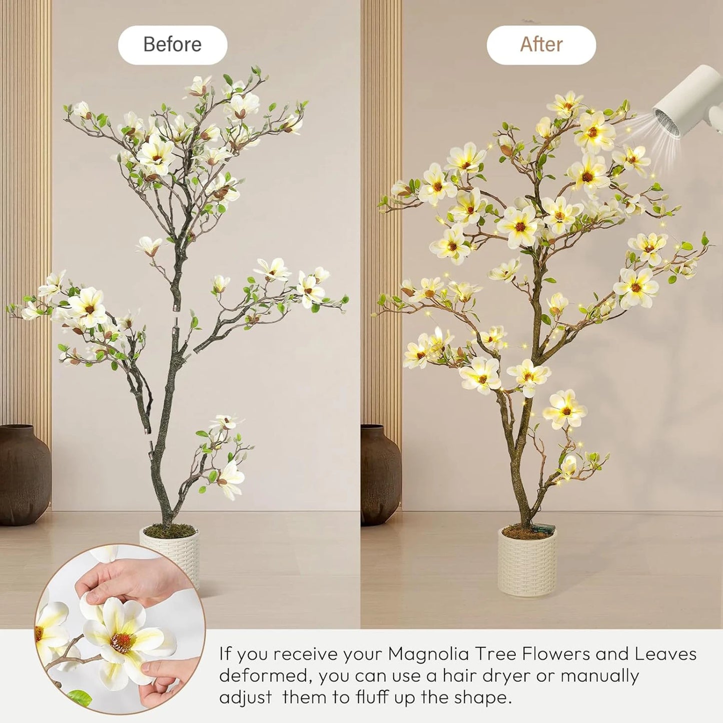 Artificial Magnolia Plant With LED Light For Indoor Outdoor Decor