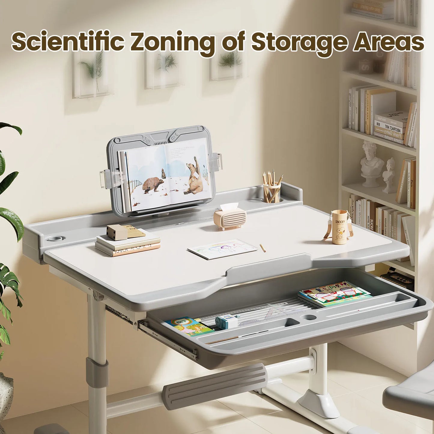 Functional Desk And Chair Set With Tilt Desktop And Bookstand