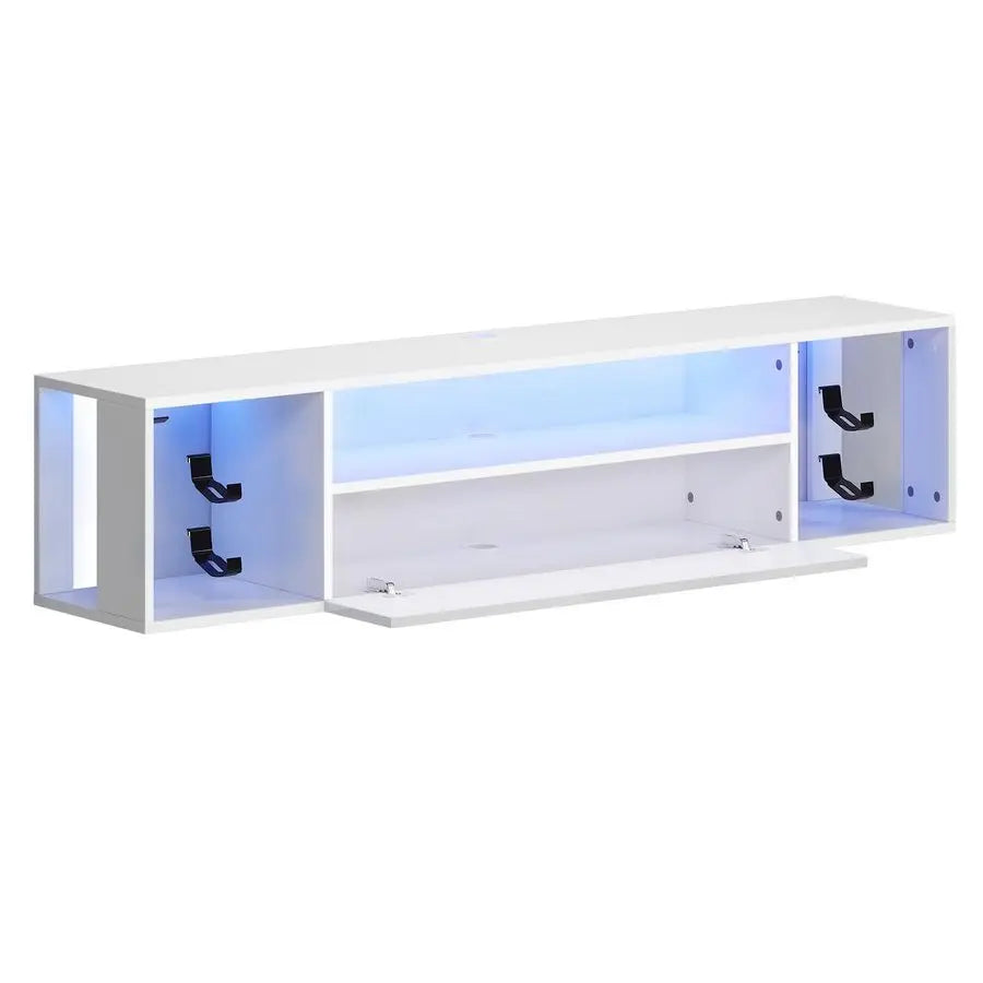 Floating TV Stand with LED Lights and Hidden Storage