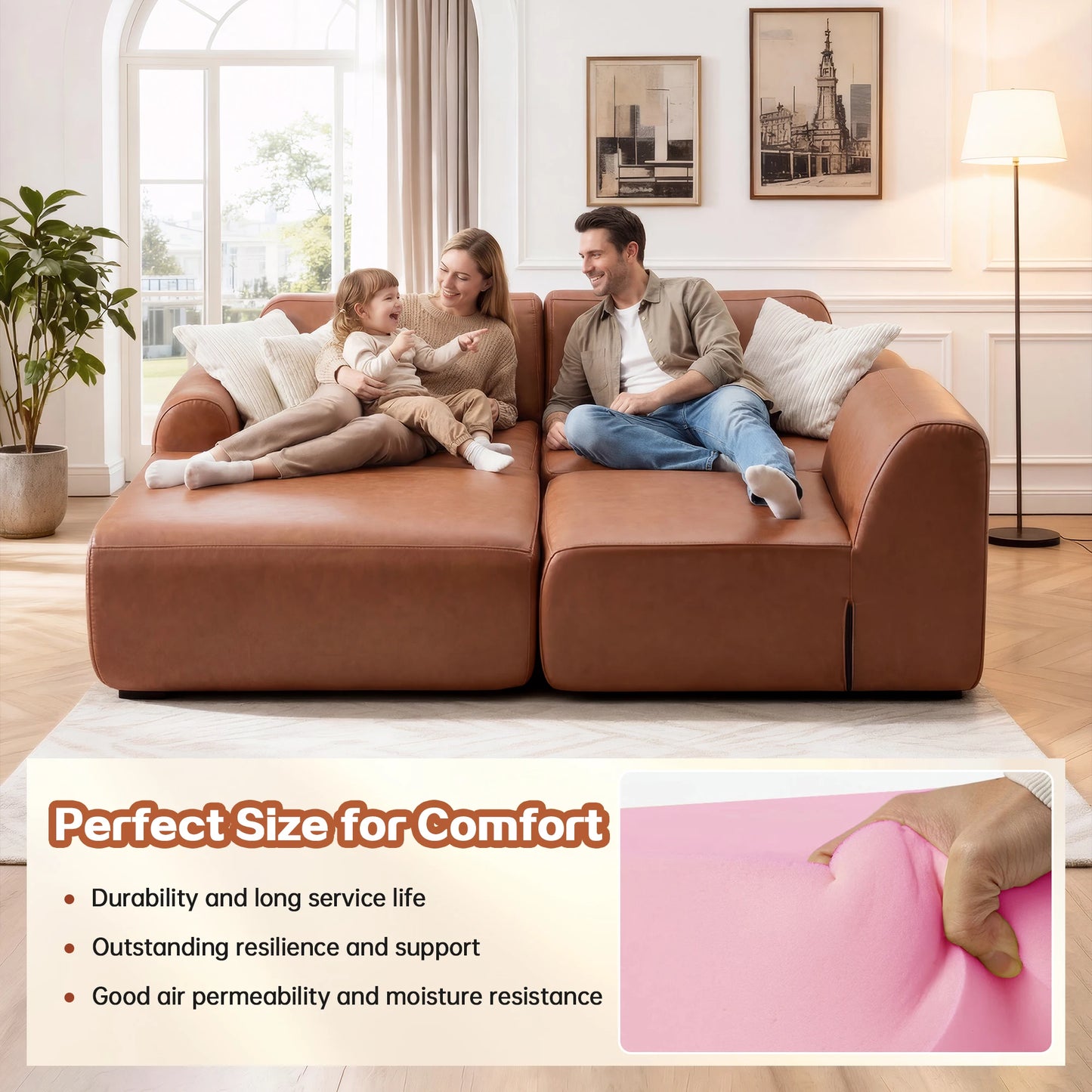 L Shaped Leather Modular Sofa With Deep Seats
