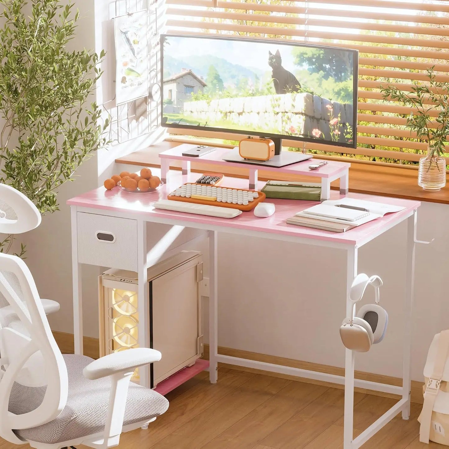 Computer Desk With Monitor Stand And Storage Drawer For Office