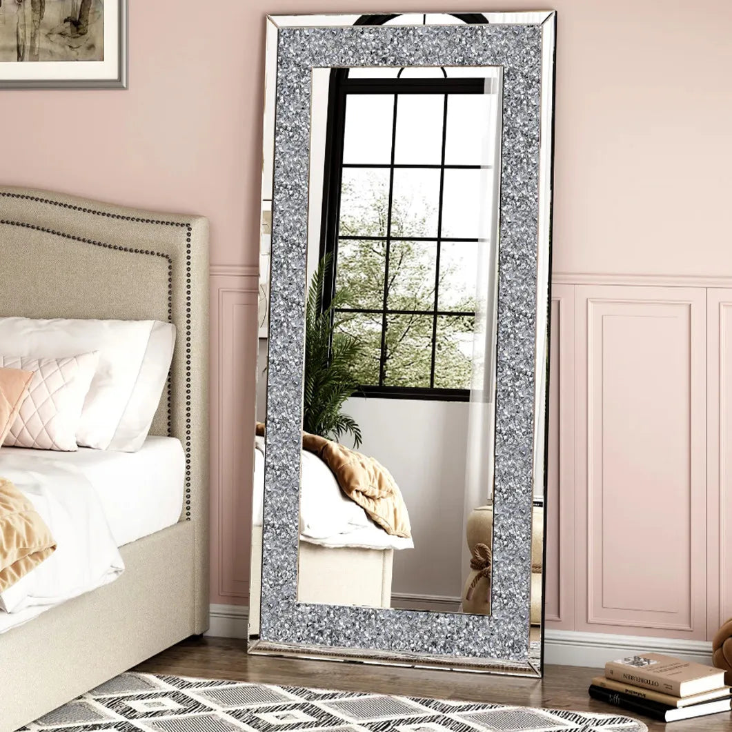 Diamond Decorative Frameless Wall Mirror Modern Elegant Crushed Crystal