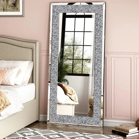 Diamond Decorative Frameless Wall Mirror Modern Elegant Crushed Crystal