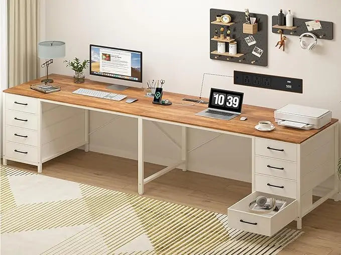 Zhuxiang I Shaped Desk With Outlets And Eight Drawers