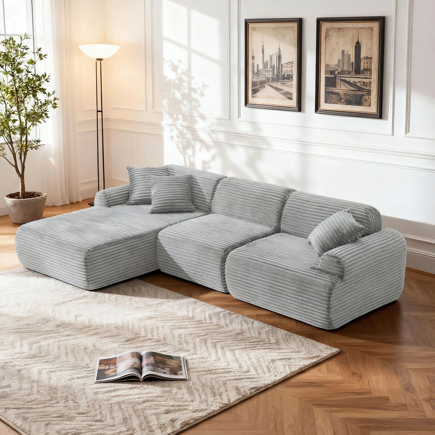 L Shaped Leather Modular Sofa With Deep Seats