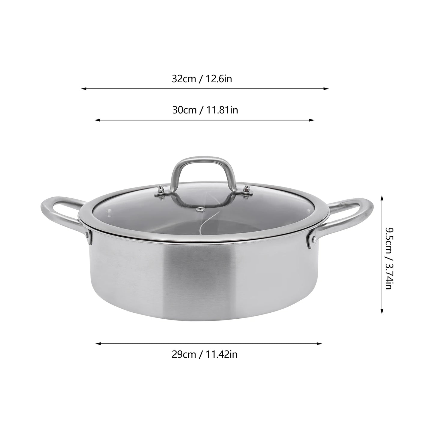 Stainless Steel Hot Pot Set With Divider And Glass Lid