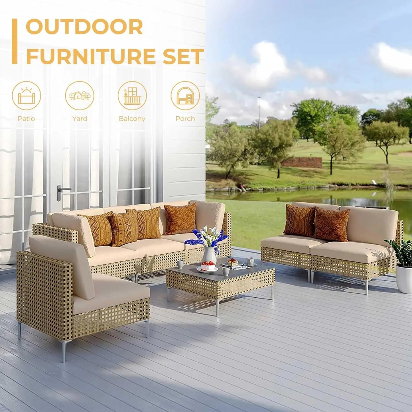 Grand Patio 7-Piece Wicker Outdoor Furniture Set With Cushions And Coffee Table