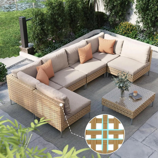Grand Patio 7-Piece Wicker Outdoor Furniture Set With Cushions And Coffee Table