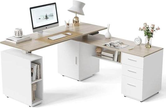 NONEDesk L Shaped Executive Standing Desk With Storage And Adjustable Height