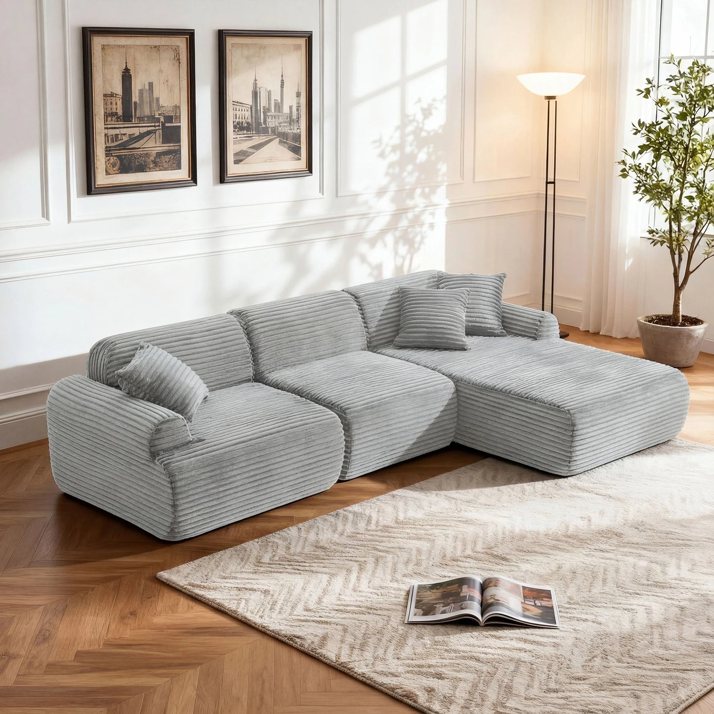 L Shaped Leather Modular Sofa With Deep Seats