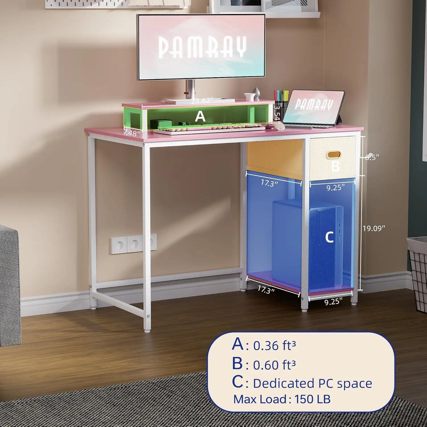 Computer Desk With Monitor Stand And Storage Drawer For Office