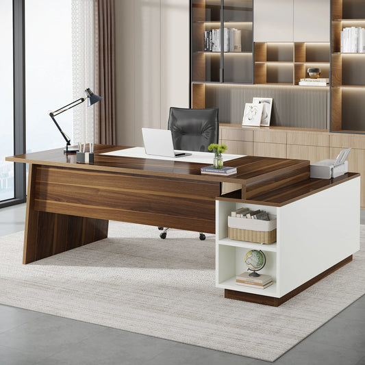 Tribesigns L Shaped Executive Desk With Storage Cabinet And Shelves