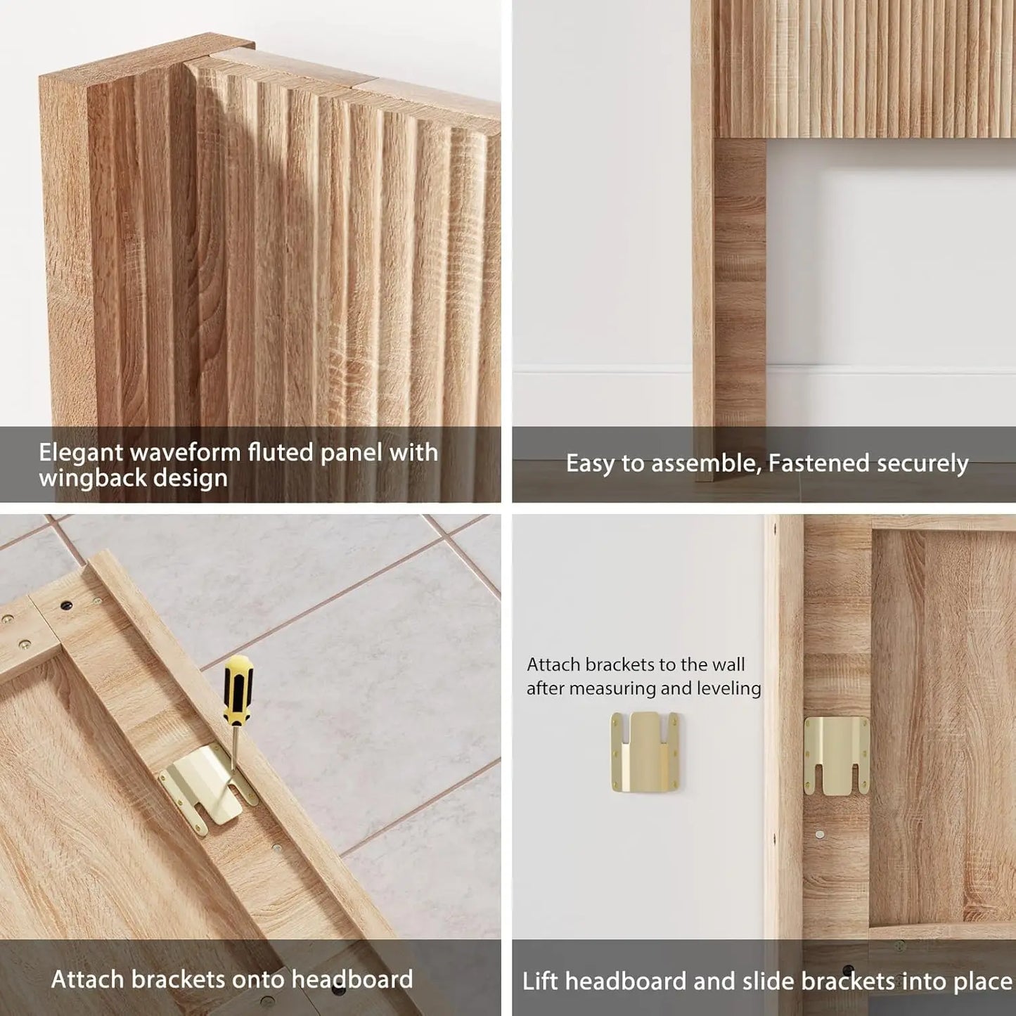 Fluted Headboard Wall Mount Wood Bedhead For Rustic Modern Farmhouse