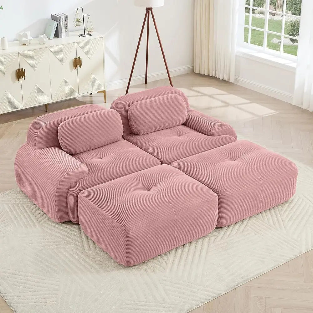 Modular Corduroy Sectional Sofa With Memory Foam No Assembly