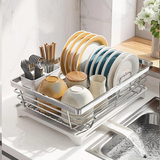 Kitchen Stainless Steel Dish Drying Rack Sink Storage Utensil Holder