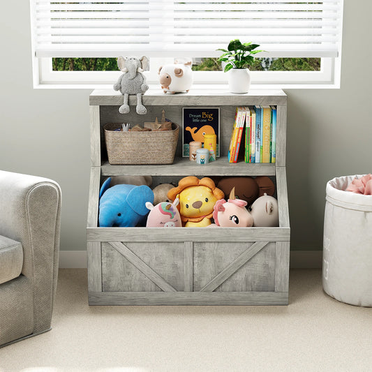 Wooden Kids Bookshelf With Toy Storage And Cubby Organizer