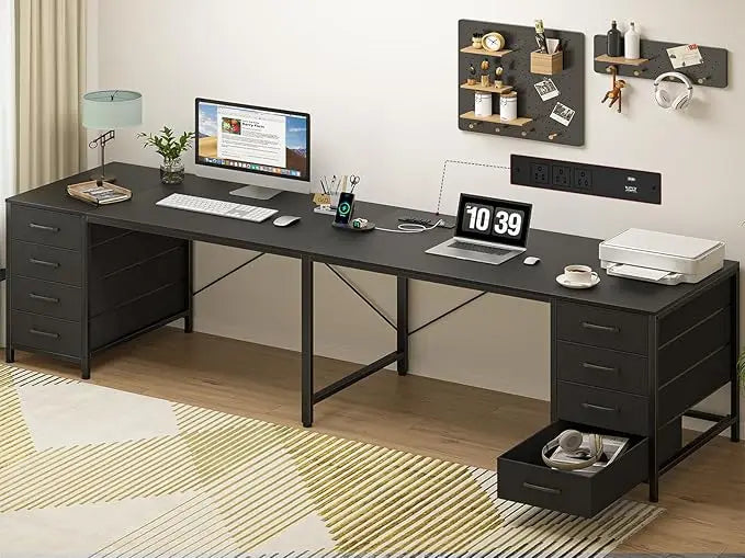 Zhuxiang I Shaped Desk With Outlets And Eight Drawers