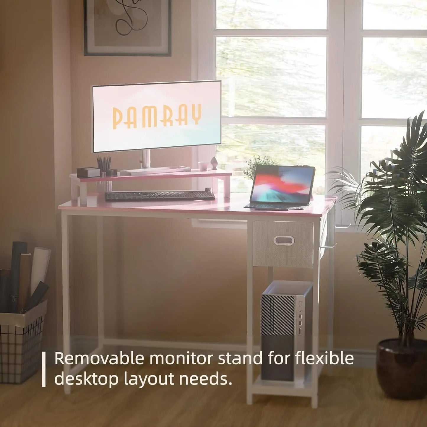 Computer Desk With Monitor Stand And Storage Drawer For Office