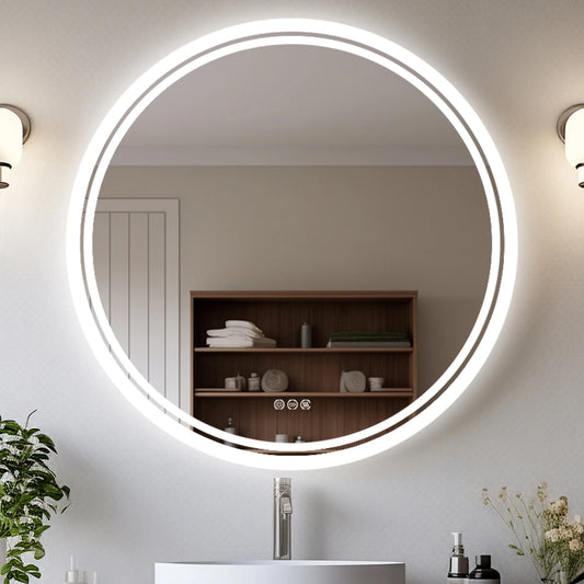 Borwart LED Round Bathroom Mirror Dimmable Backlit Anti-fog