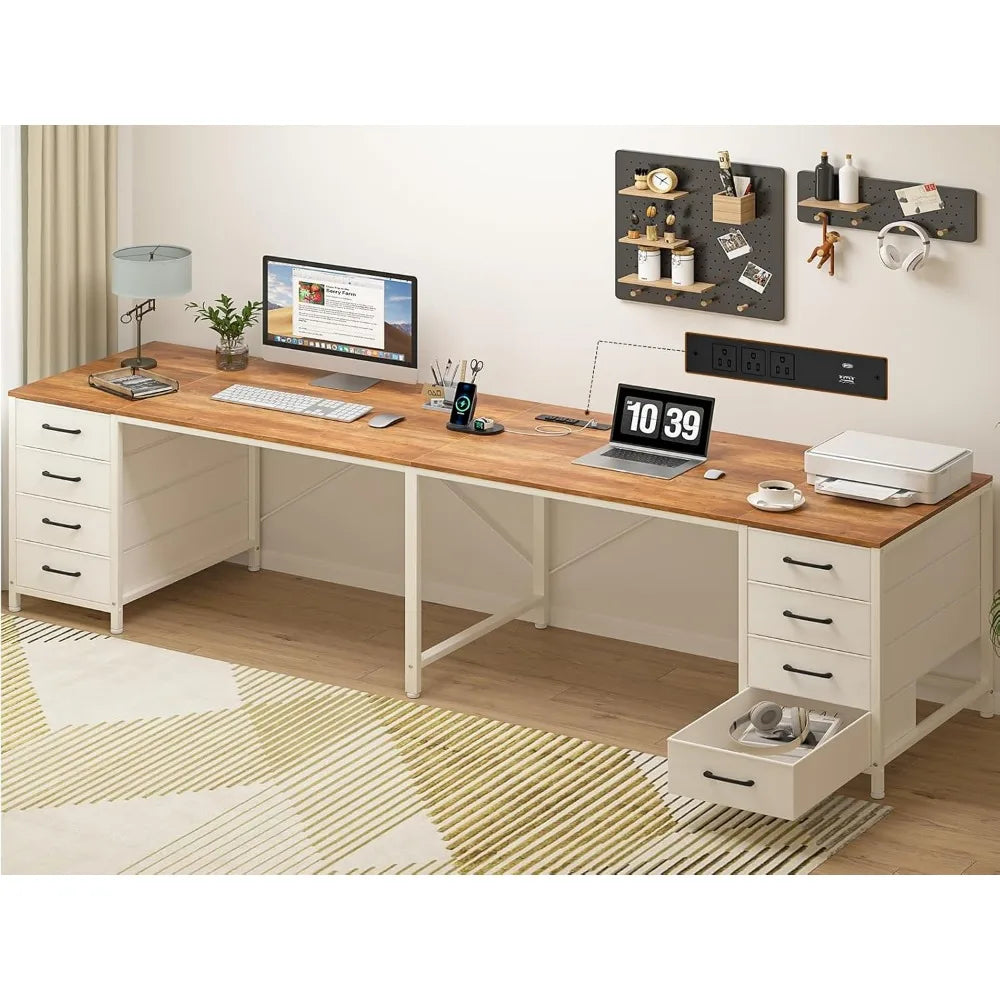 Zhuxiang I Shaped Desk With Outlets And Eight Drawers