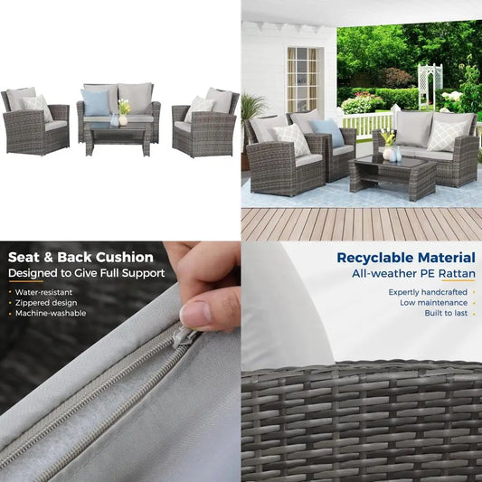 Outdoor Patio Wicker Conversation Set With Cushions