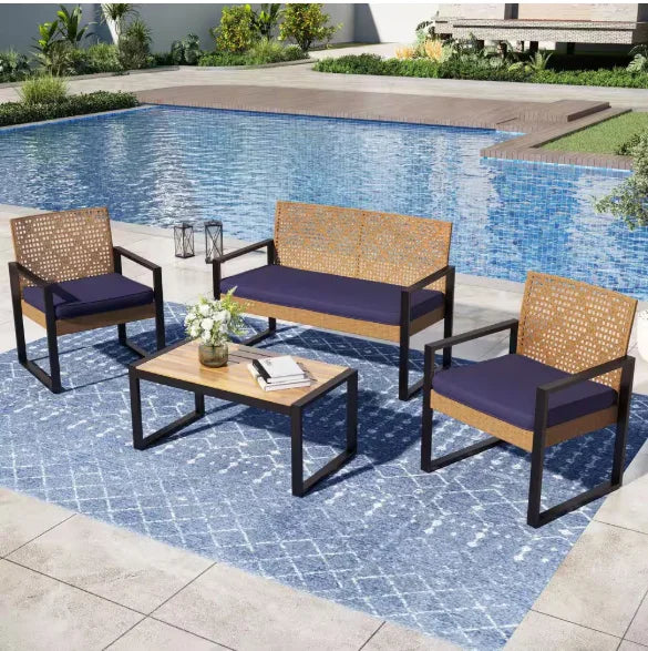 Patio Furniture Set With Cushions Chairs Sofa And Tea Table