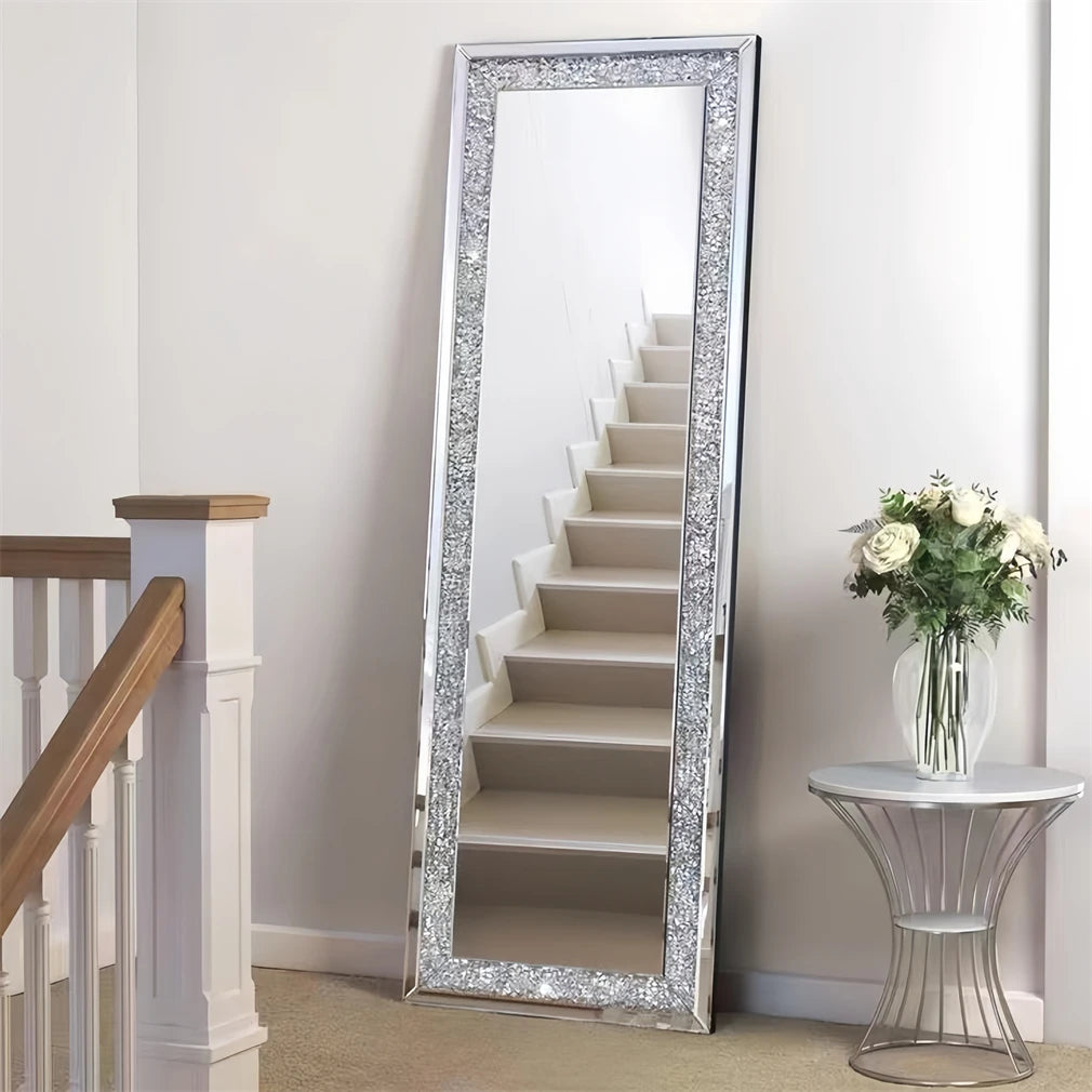 Diamond Decorative Frameless Wall Mirror Modern Elegant Crushed Crystal