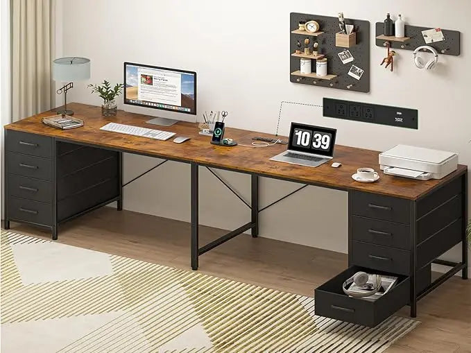 Zhuxiang I Shaped Desk With Outlets And Eight Drawers