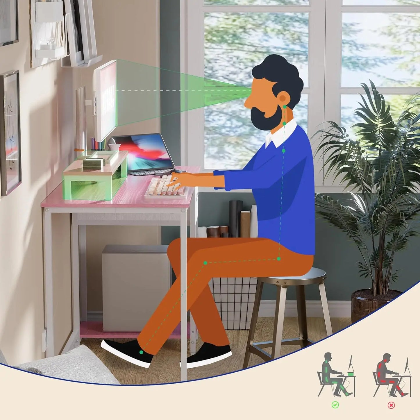 Computer Desk With Monitor Stand And Storage Drawer For Office