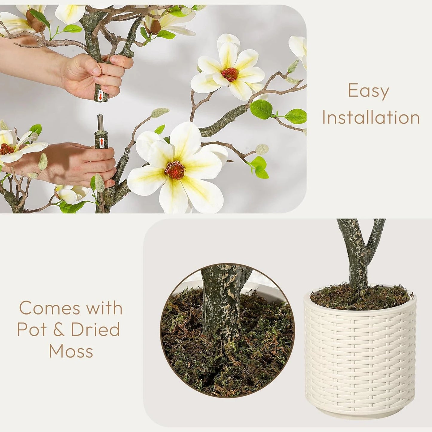 Artificial Magnolia Plant With LED Light For Indoor Outdoor Decor